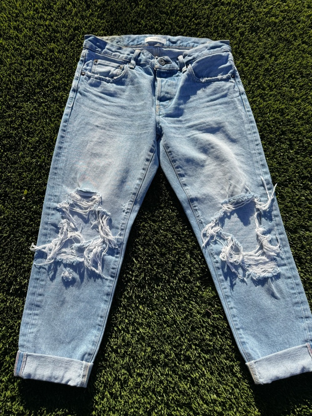 Moussy Light Blue Distressed low rise Jeans